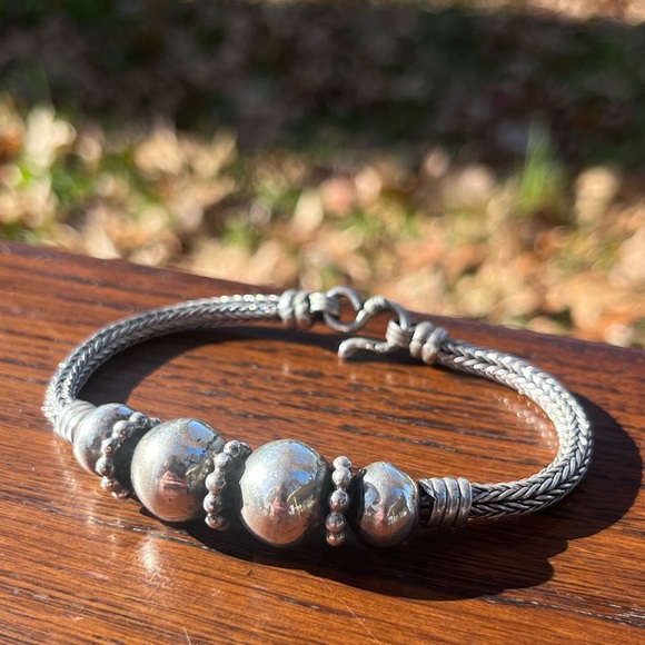 Vintage Sterling Silver Wheat Link Beaded Bracelet - Picture 3 of 15